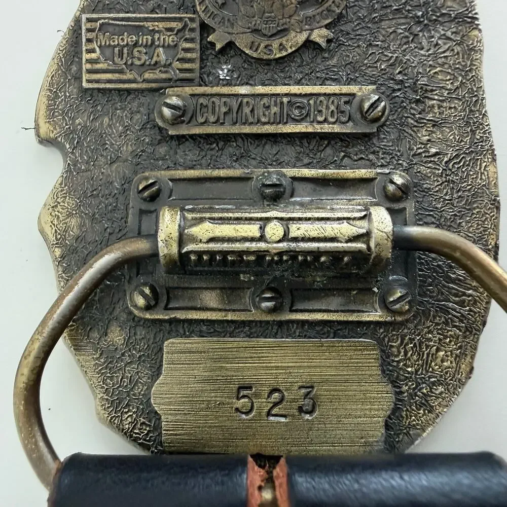 VIntage I‘d Rather Be Fishing Belt Buckle 523 Made in USA Harness leather‎ 36”